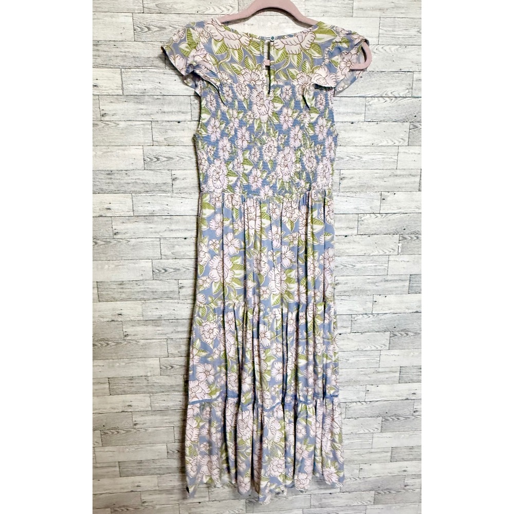 Matilda Jane Floral Smocked Maxi Dress Blue Pink‎ Flutter Sleeve Women Size M - Picture 9 of 12